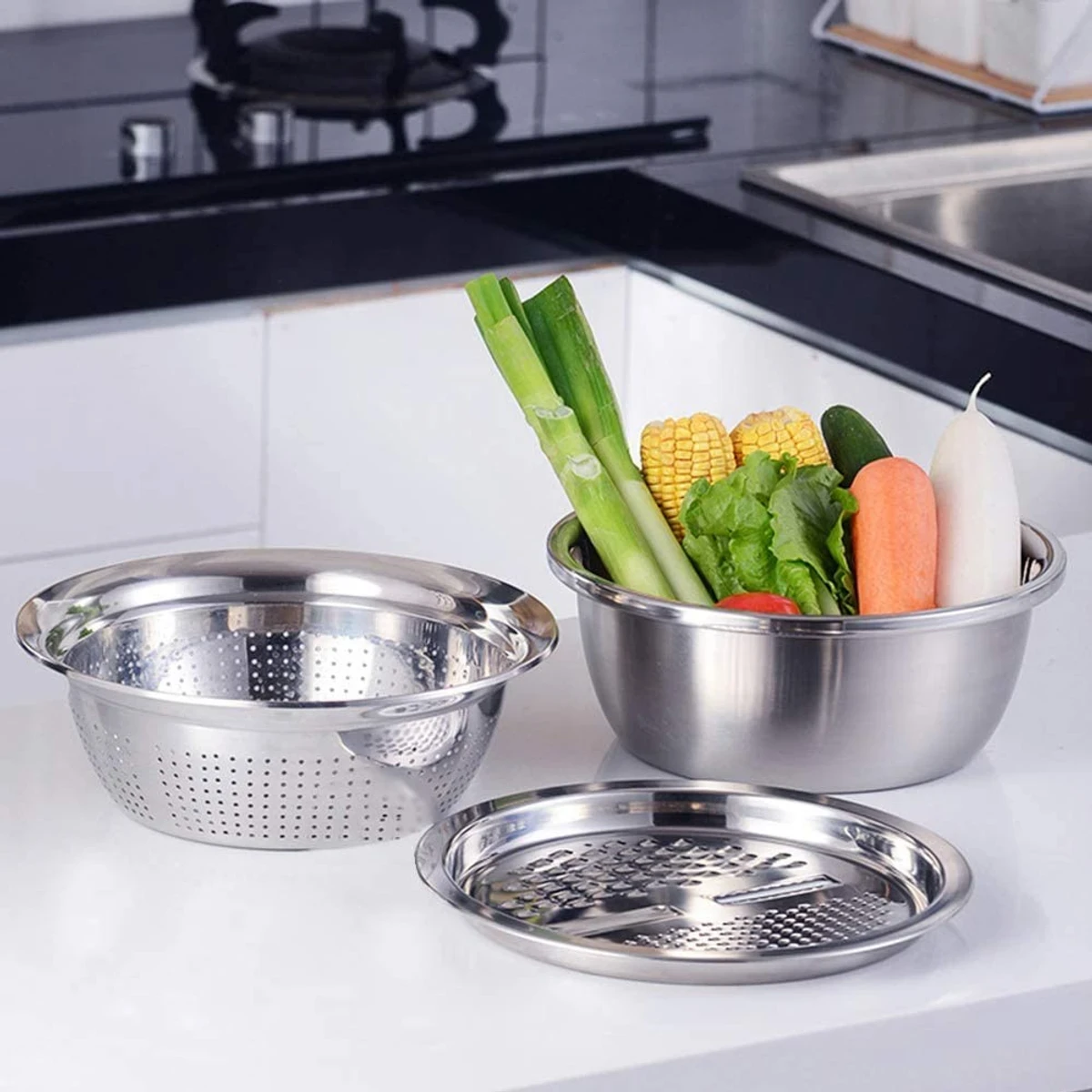 3 IN 1 VEGETABLE CUTTER WITH DRAIN BASKET