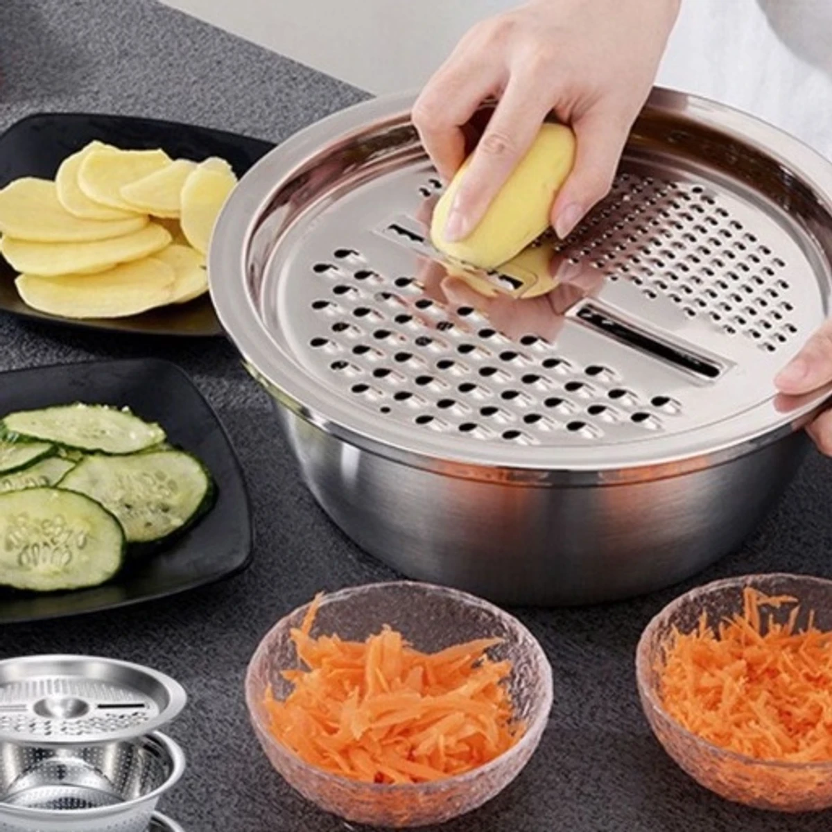 3 IN 1 VEGETABLE CUTTER WITH DRAIN BASKET